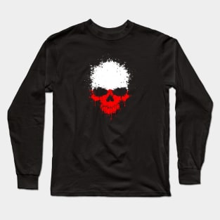 Chaotic Polish Flag Splatter Skull Long Sleeve T-Shirt